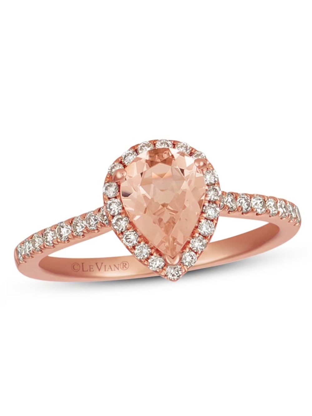 Le Vian Teardrop Morganite Ring 1/3 ct tw Diamonds 14K in Rose Gold (Size 7)